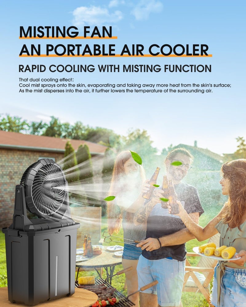 Ausic Portable Misting Fan - 9L Bucket, 10-inch Outdoor Fans for Patios/Camping/Beach/Golf etc., 20000mAh USB Rechargeable Battery Powered Floor Water Cooling Fan, 3 Strong Winds, 3 Spray Mister - Image 2
